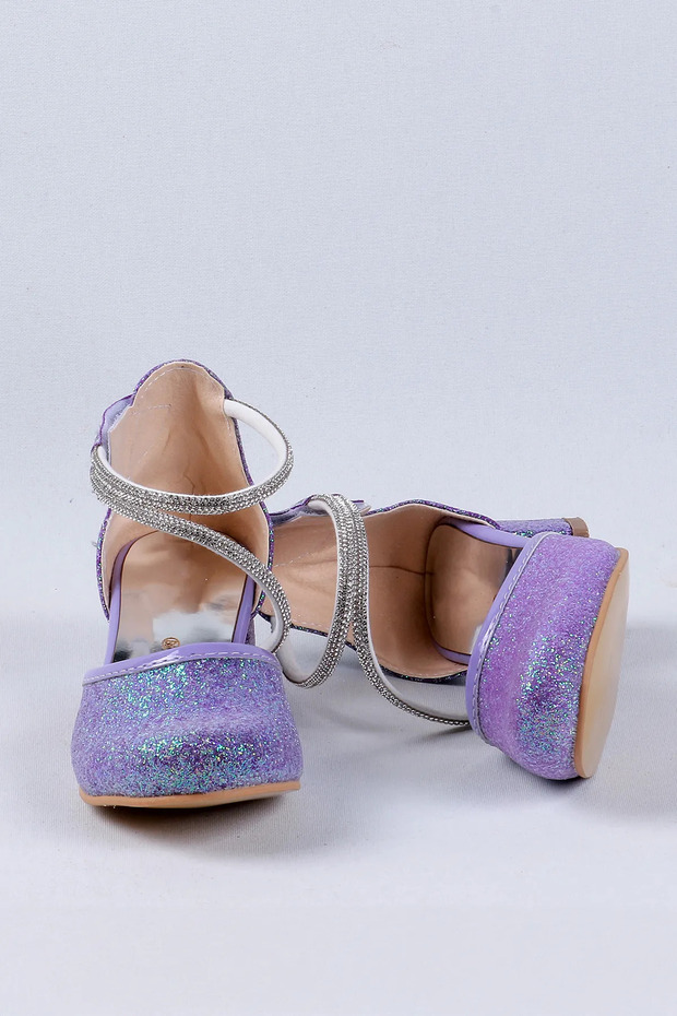 Girls' High Heel Shoes-Ankle Velcro, Easy Wear-Rhinestone, Glittery Children's Evening Dress Shoes