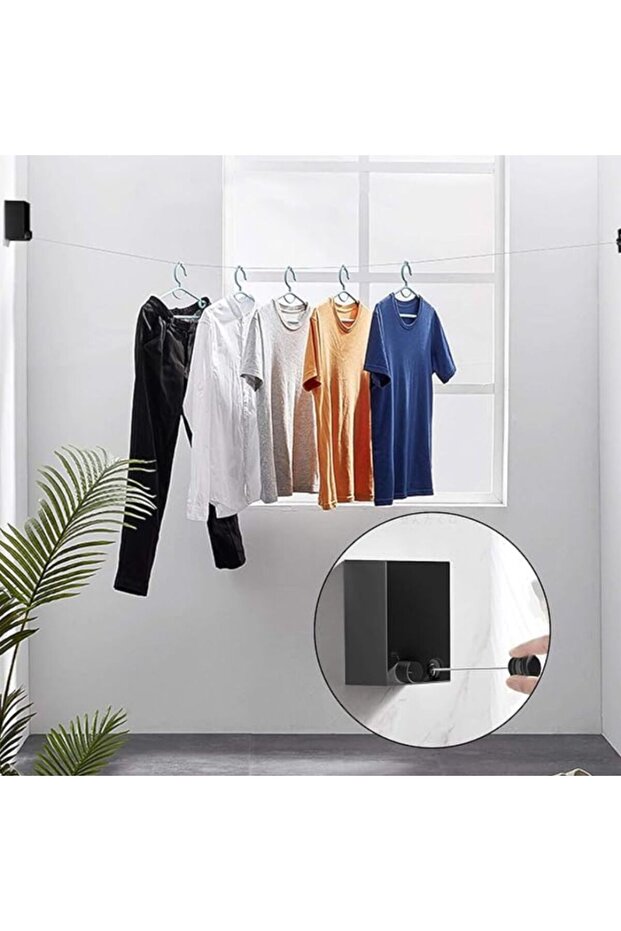 حبل نشر غسيل قابل للسحب لون اسود - 6