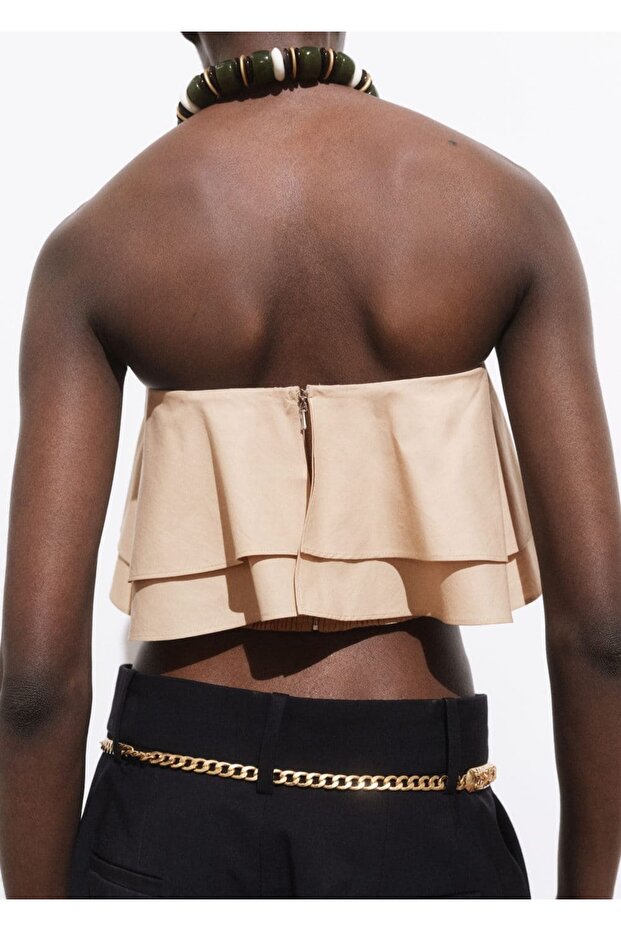 Volanlı straplez bluz - 7