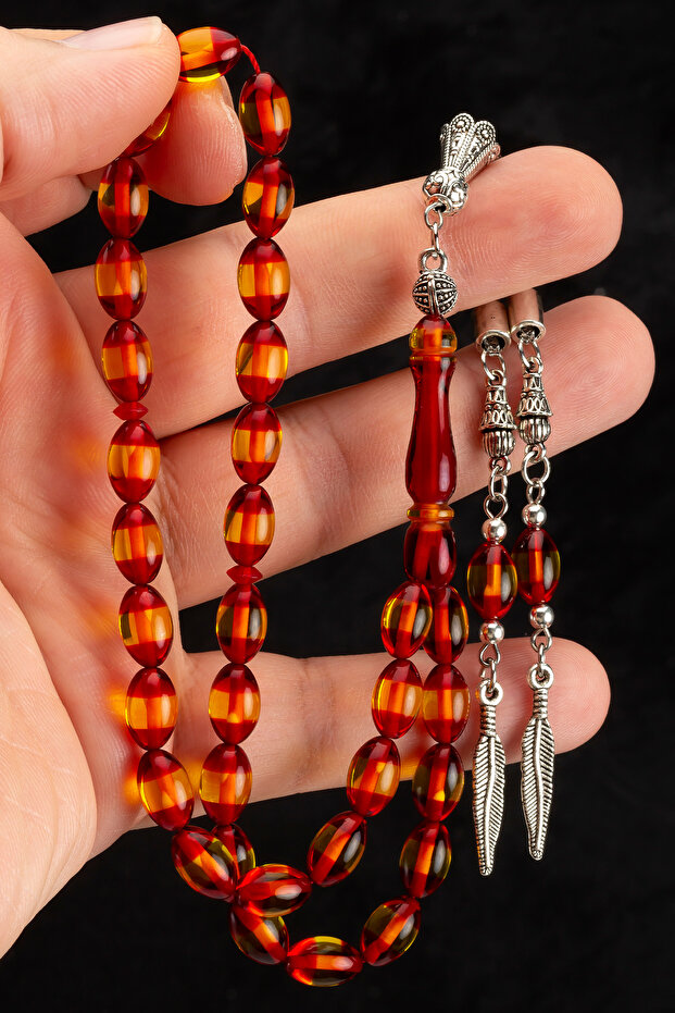 Men's Barley Cut Yellow Red Vernier Powder Amber Rosary