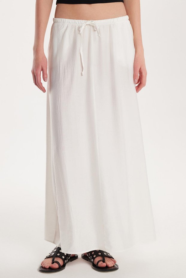 Women's Standard Fit Elastic Waist Tie Ecru Skirt