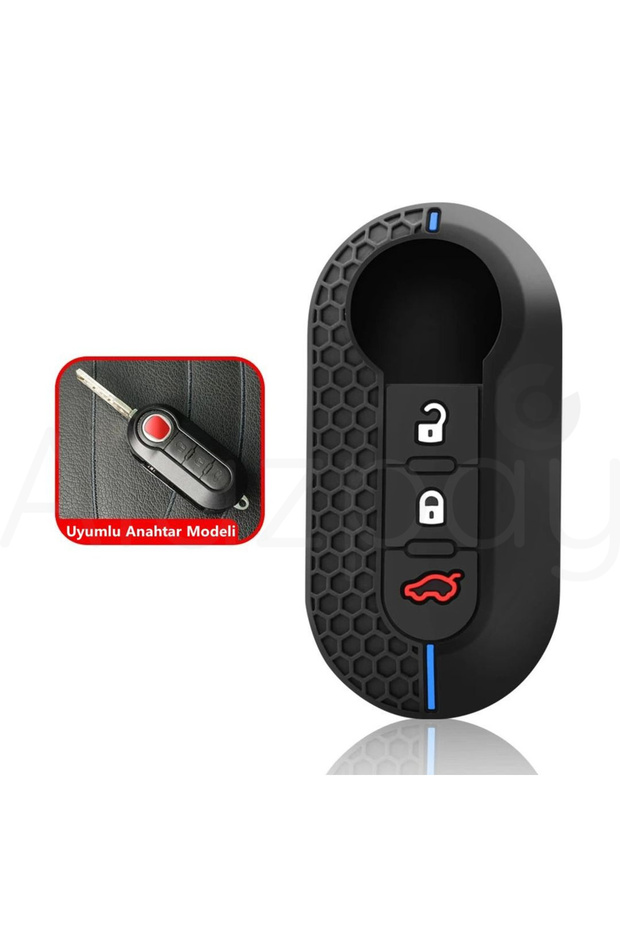 Fiat 500 Doblo Fiorino Punto Ducato Bravo Panda Silicone Key Case Cover (Blue White - 1 Piece)
