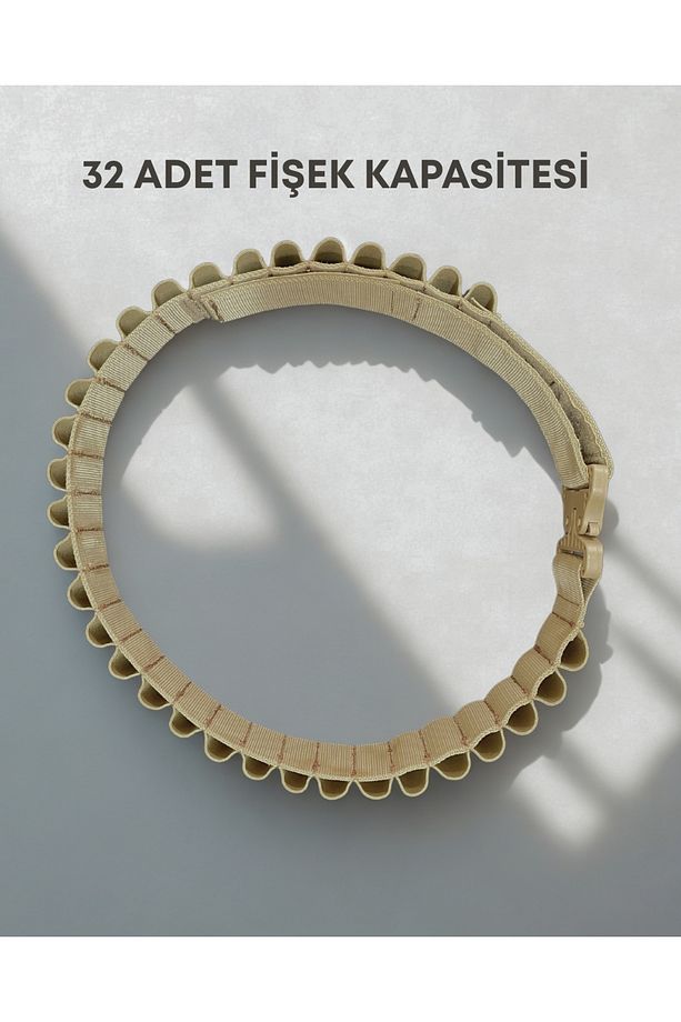 12 Kalibre 32’li Taktik Fişeklik Kemeri – Yüksek Mukavemetli Lastik, Taktik Toka, Esnemez Yapı - 5