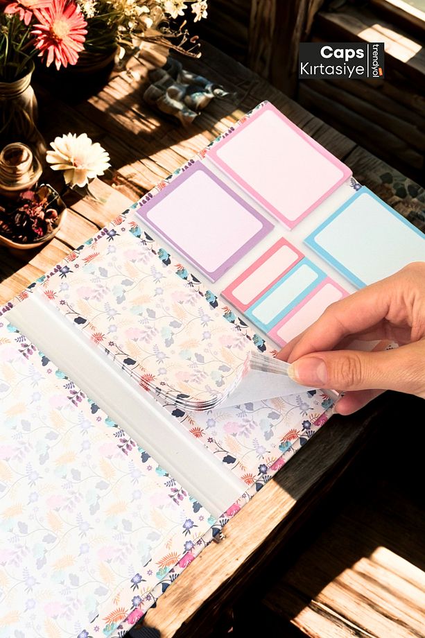 Çiçek Desenli Sticky (Yapışkanlı) Not Kağıdı & Not Bloknot Seti – 10 Farklı Yapışkanlı Not Kağıdı - 5