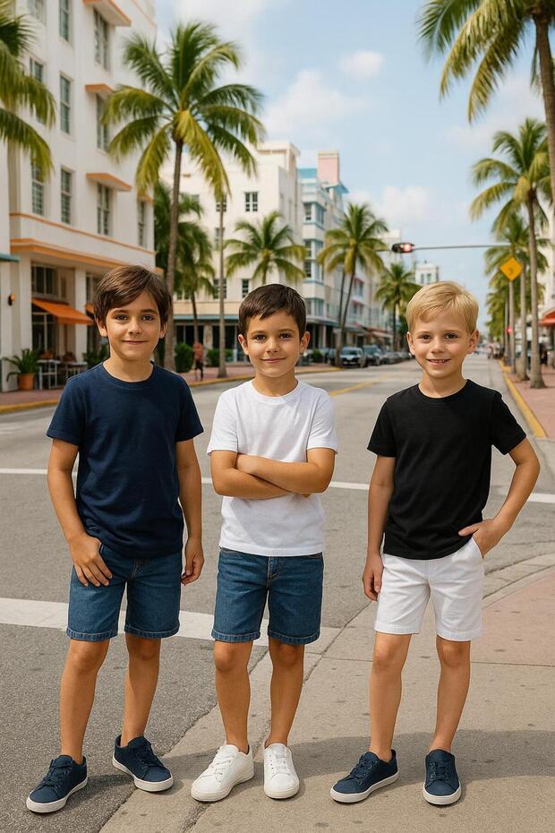 مجموعة من 3 تيشيرتات أساسية للأطفال - 100% قطن - 2