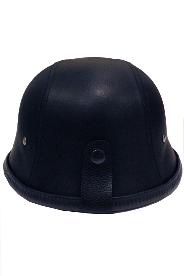 130 Deri Kaplı Miğfer Kask - Siyah - 7