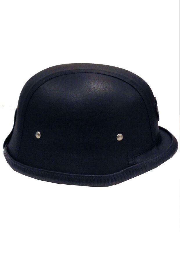 130 Deri Kaplı Miğfer Kask - Siyah - 4