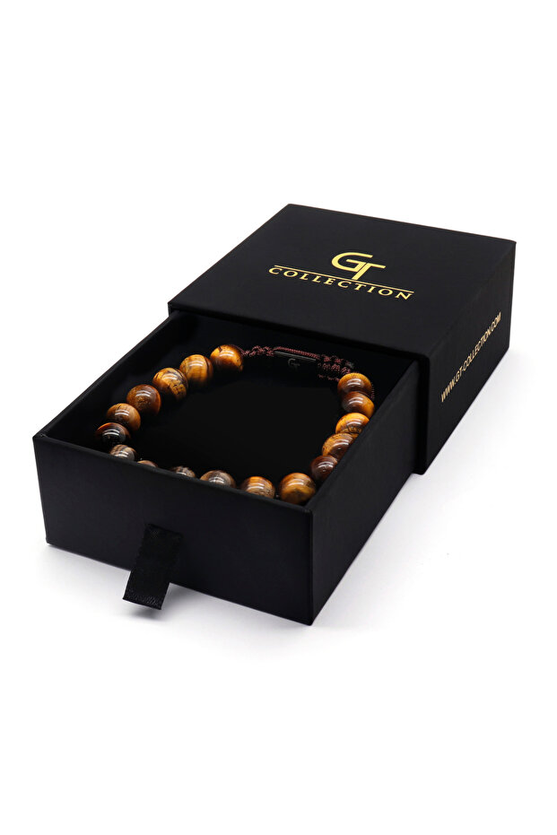 Pánský náramek GT Collection s jedním korálkem a energetickými kameny TIGER EYE, univerzální velikost a nastavitelná šňůrka - 7
