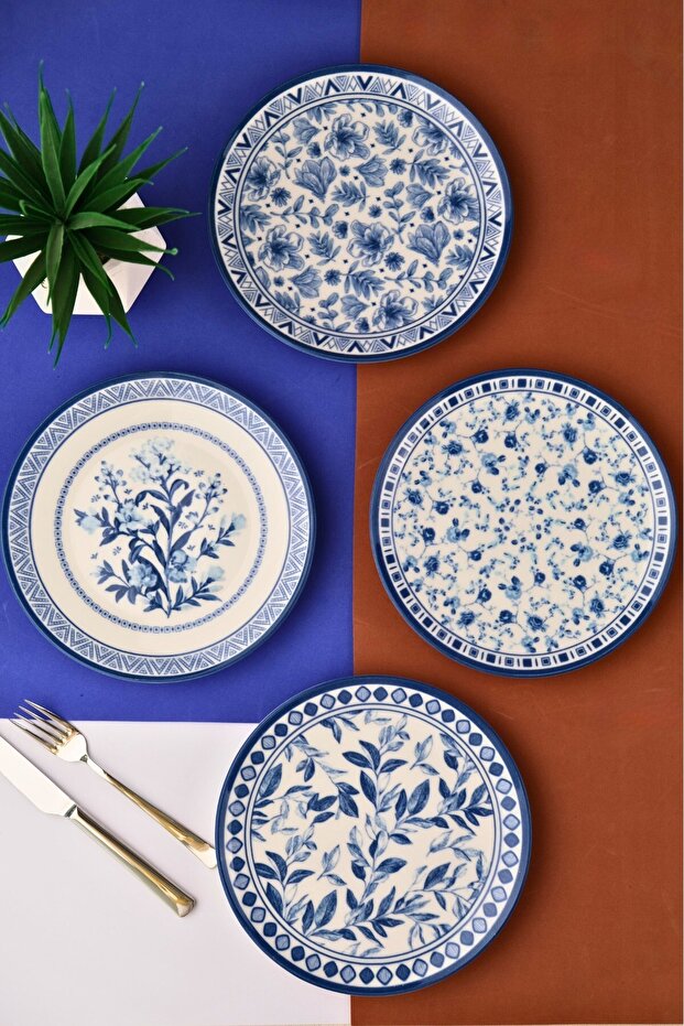 Tabak Evi Porcelain Blue Heaven Pasta Set 20 cm 4-Person 4-Piece TVL4PTPRS1194