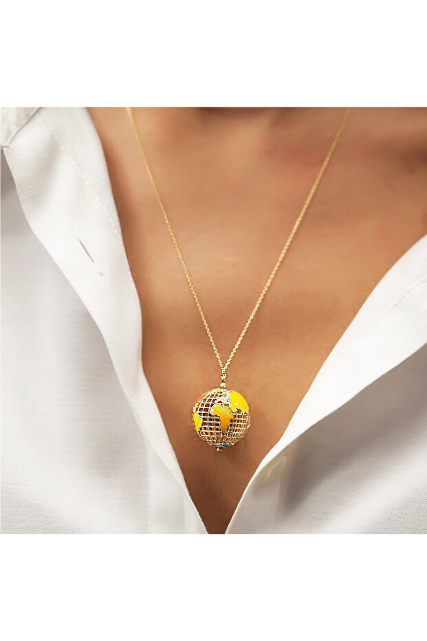 Dünya Figürlü Altın Kolye - 1