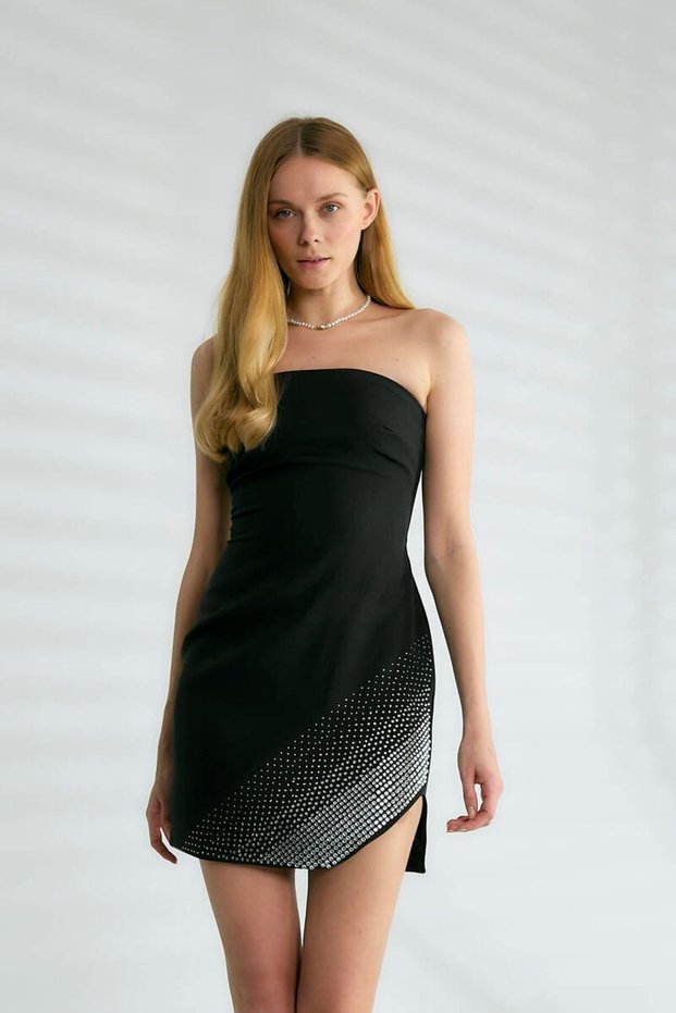 ROBIN Women's Skirt Stone Detailed Strapless Dress