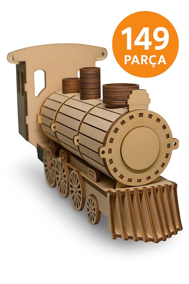 149 Parça Ahşap Buharlı Tren Maketi | Kendin Yap Tren Maketi | 3D Hobi Maket Seti - 1