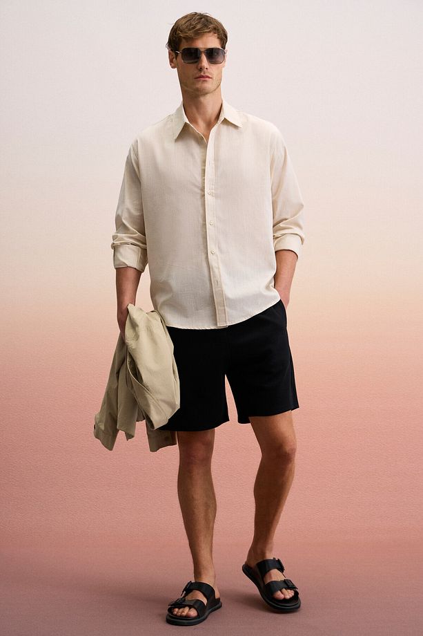 TYRONE Erkek Beli Lastikli Arka Tek Cepli Relaxed Fit Siyah Şort - 4