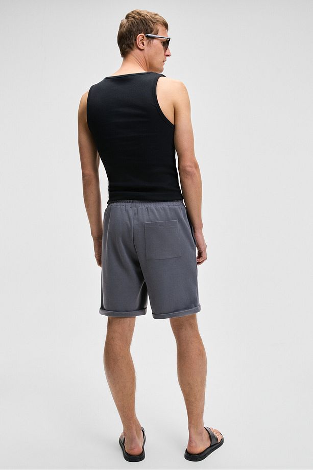 YOURI Erkek Beli Lastikli Arka Tek Cepli Relaxed Fit Gri Şort - 6