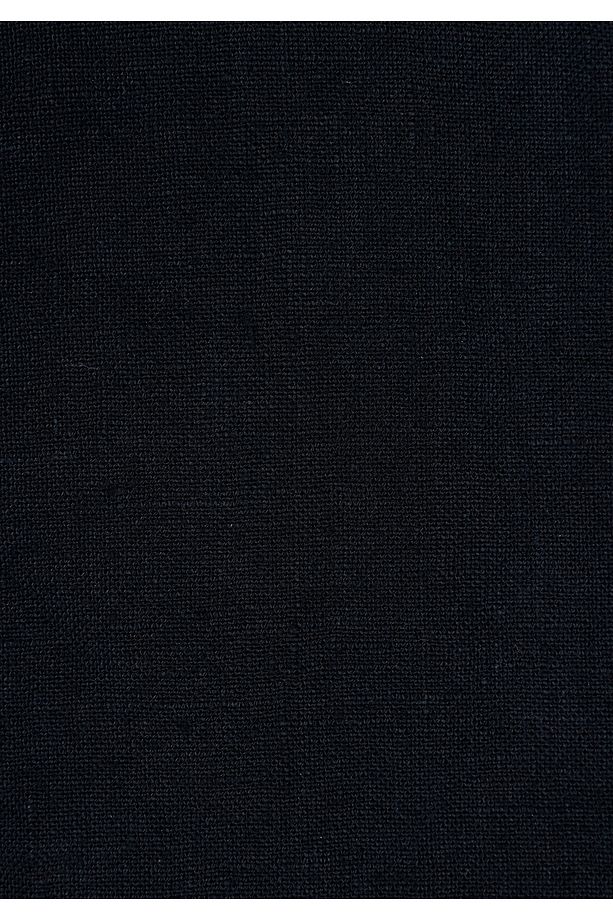 Regular Fit Orta Bel Düz Erkek Keten Karışımlı Siyah Şort - 6