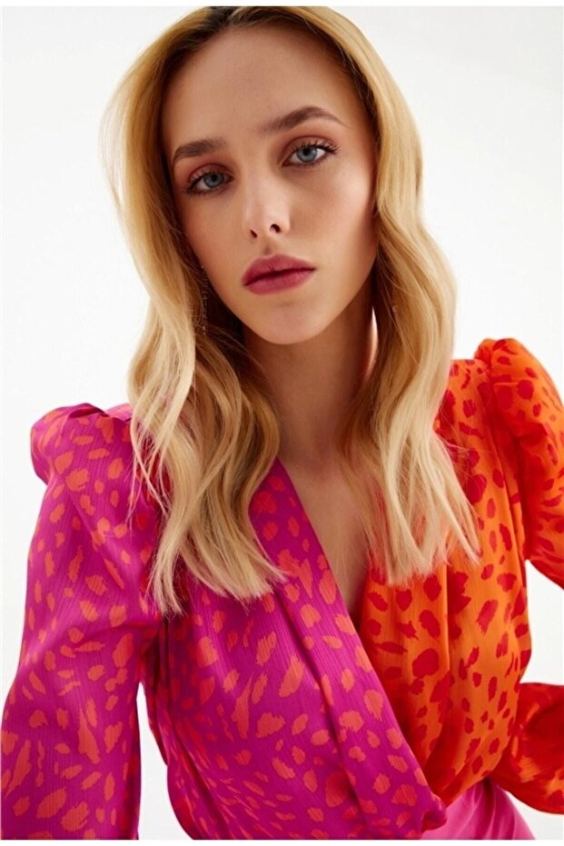Double Breasted Patterned Bodysuit Blouse