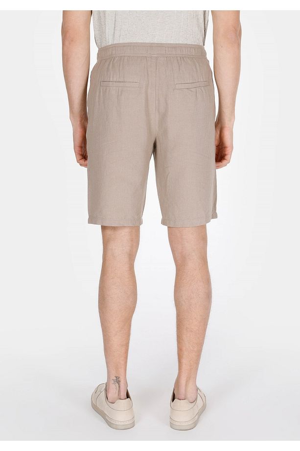 Regular Fit Orta Bel Düz Erkek Keten Karışımlı Bej Şort - 2