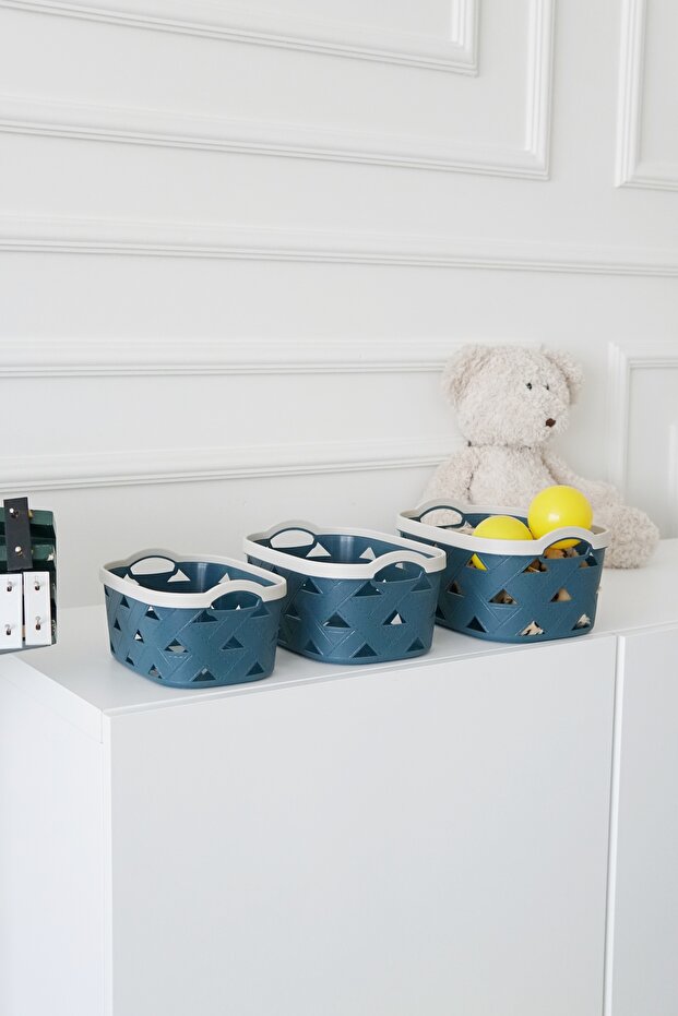 Leather Pattern Storage and Organization Basket Set (3-Pack), Blue - 1