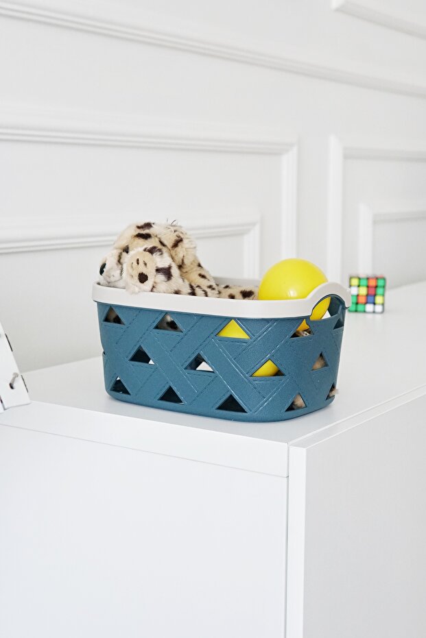 Leather Pattern Storage and Organization Basket Set (3-Pack), Blue - 7