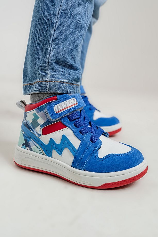 Unisex Çocuk Saks Mavi Baskı Hakiki Deri Anatomik Sneakers Bot - 3