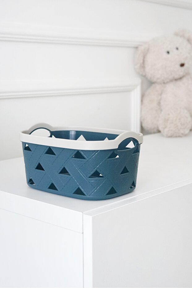 Leather Pattern Storage and Organization Basket Set (3-Pack), Blue - 3