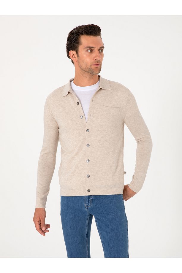Bej Regular Fit Yün Karışımlı Triko Hırka 50299422-VR011 - 1