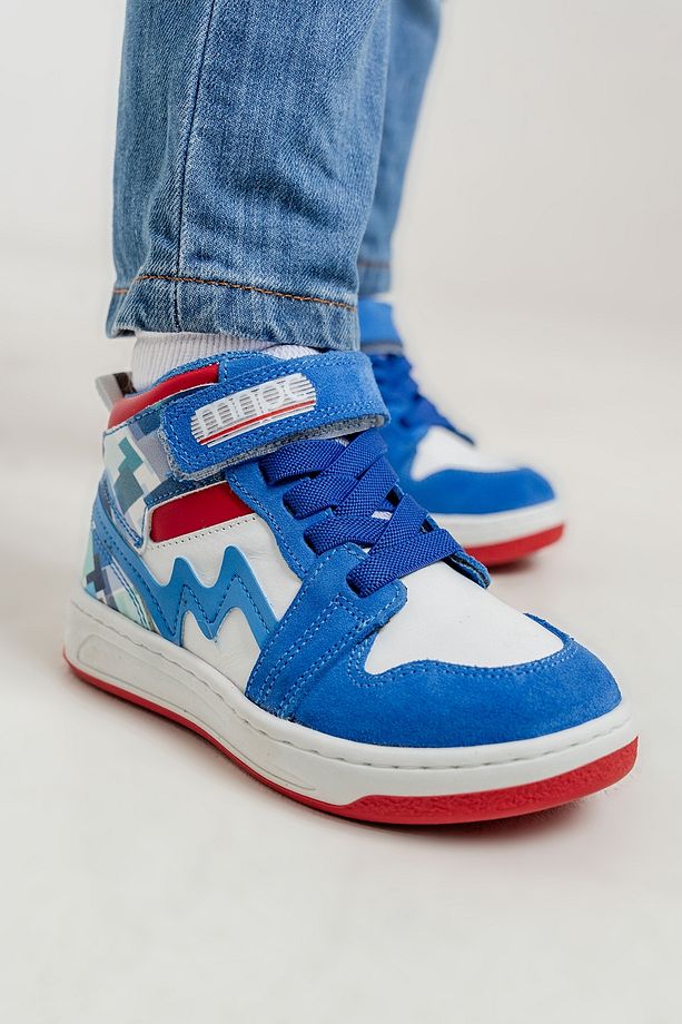 Unisex Çocuk Saks Mavi Baskı Hakiki Deri Anatomik Sneakers Bot - 1