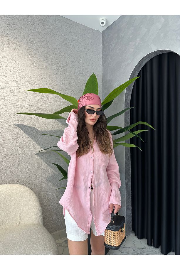 Müslin Kumaş Oversize Gömlek - 4