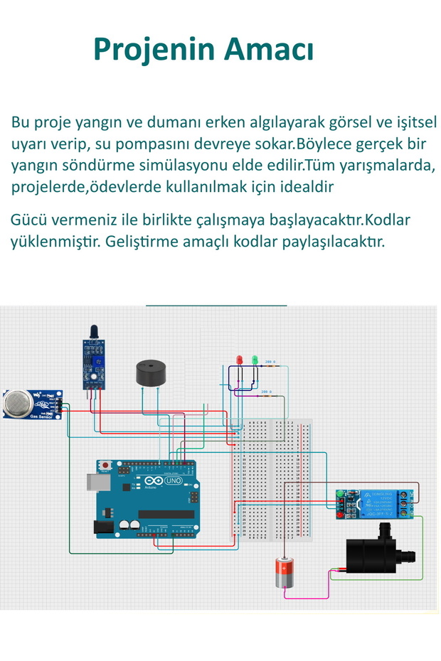 Gaz Ve Alev Sensör Projesi Arduino Hazır Proje Meb Uyumlu Pompalı Söndürme Projesi Söndürme Tübitak - 3