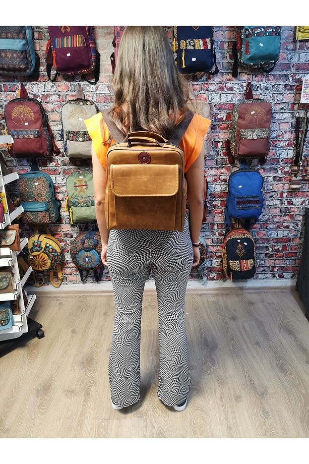 Bohem Unisex Tek Renk Sırt Çantası Ve Bohem El Yapımı Kartlık - 8