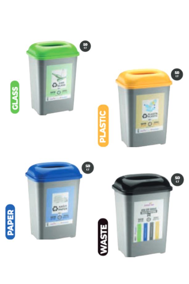 Geri Dönüşüm Atık Kağıt Atık Plastik Atık Cam Atık 4'lü Geri Dönüşüm Sıfır Atık Kutuları 50 LT - 1