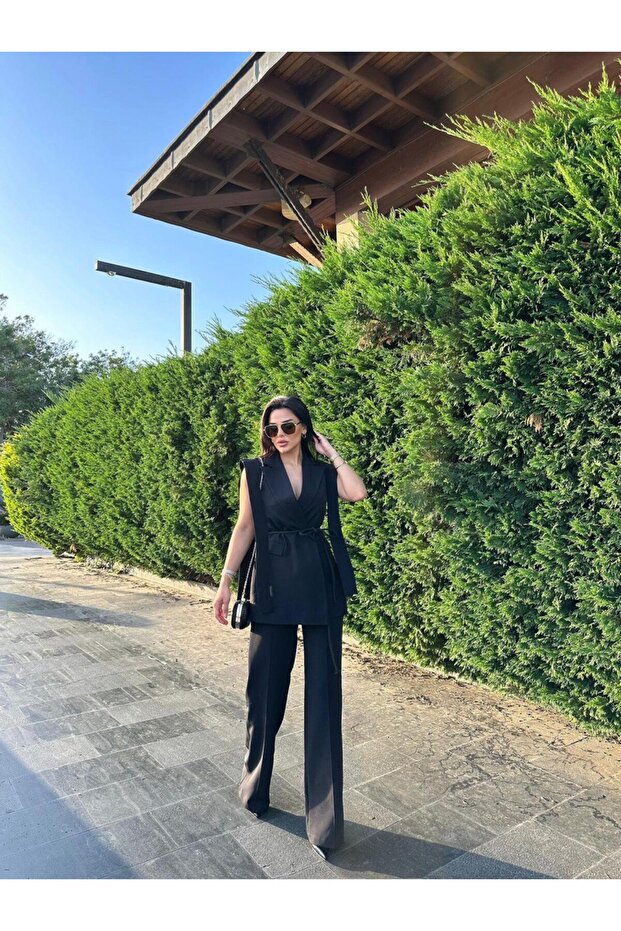 Oversize Tie Blazer Jacket & High Waist Trousers Suit – Suit Elegance
