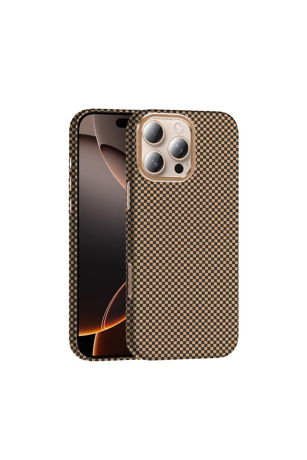 iPhone 16 Pro Compatible Case Magsafe Carbon Fiber Appearance Gros Cover-Desert Titanium-T36934