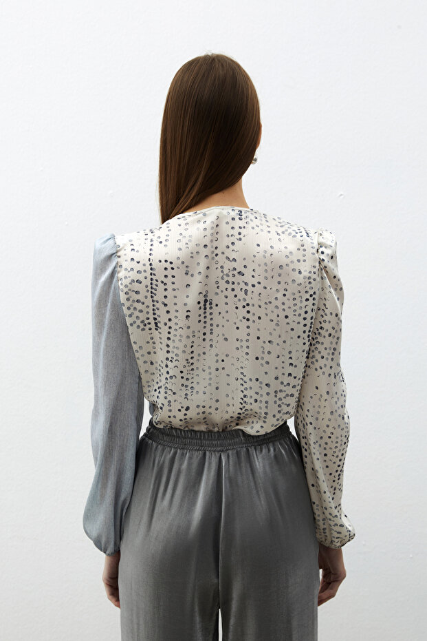 بلوزة مزدوجة الأزرار - رمادي - 7