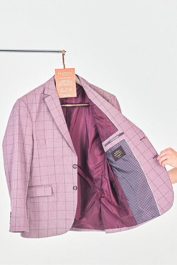 Girino Men's Light Burgundy Plaid Poliviskon Fabric Sports Blazer Jacket (Large Size-Oversize)