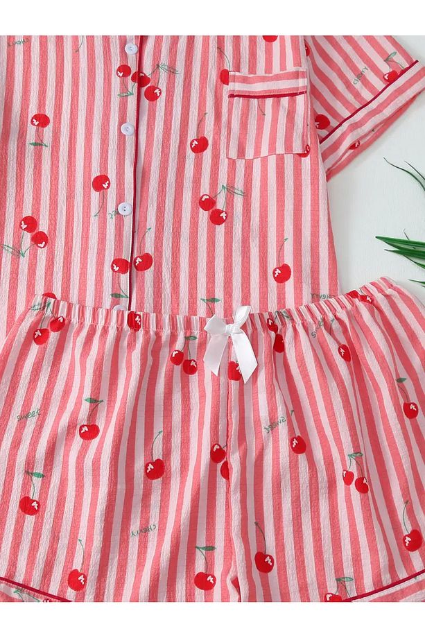 Kadın Tiril Kumaş Şortlu Gömlek Pijama Takımı - 3