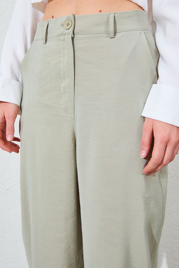 Paça Düğmeli Modal Kumaş Pantolon - Çağla | Mks661811-01 - 4