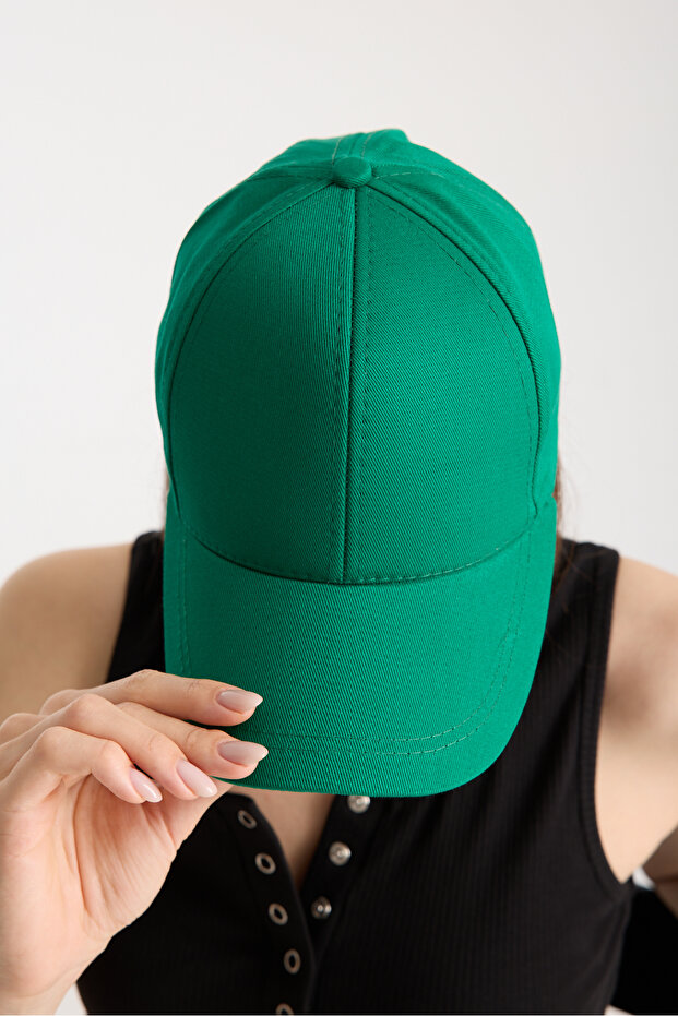 Women's Green Basic Adjustable Baseball Cap with Velcro Back - 7