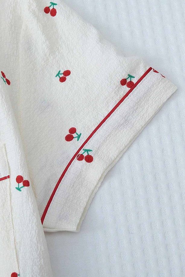 Özel Örme Kumaş Baskılı Kısa Kollu Şortlu Pijama Takımı - 6