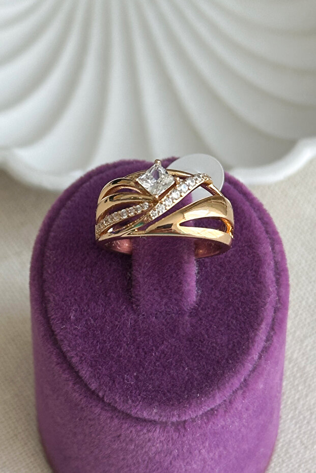 Xuping 18K Asimetrik Tek Taş Xuping Kadın Yüzük Kararmaz Xuping Yüzük - 4