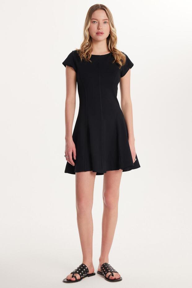 Women's Standard Fit Short Sleeve U Neck Black Dress