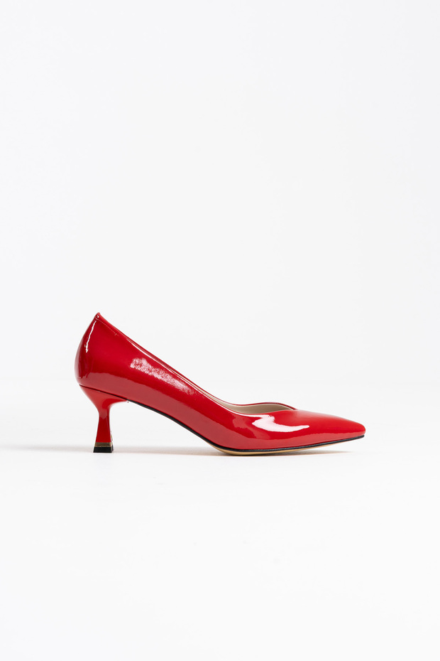 Women's Red Patent Leather 5 cm Stiletto Special Design Heel V Model Stylish Daily Comfortable Massole New Season