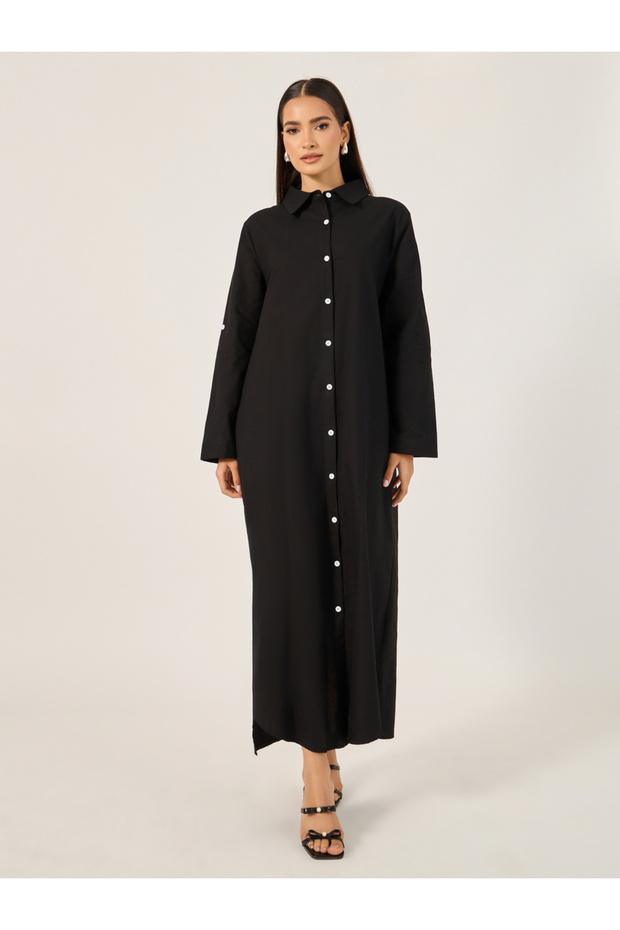 فستان ماكسي سادة بأزرار - 2