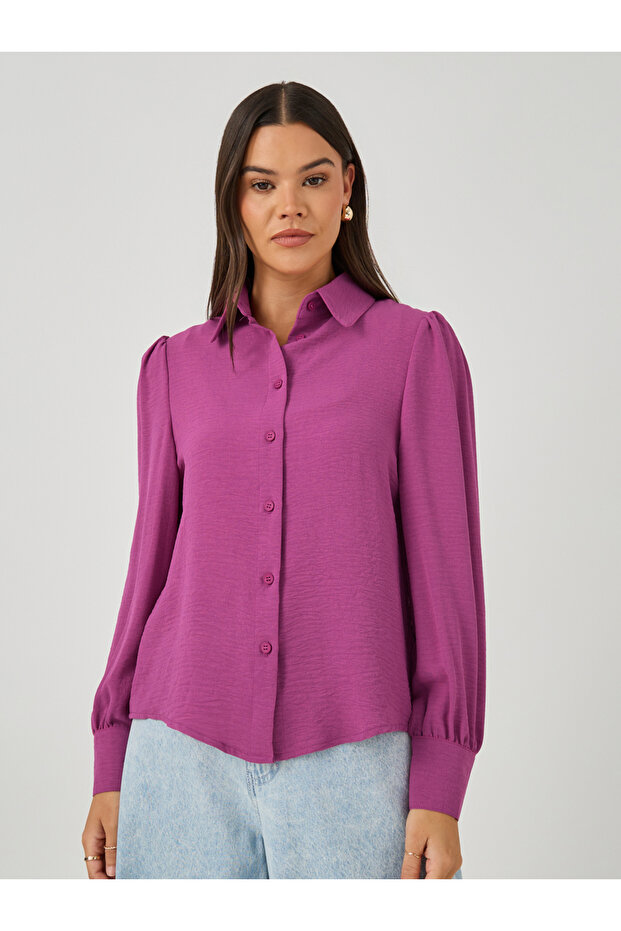 Pink Solid Long Sleeve Blouse - 3