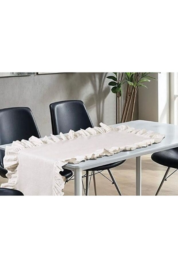 Natural Linen Ruffled Runner Tablecloth 40X140 cm