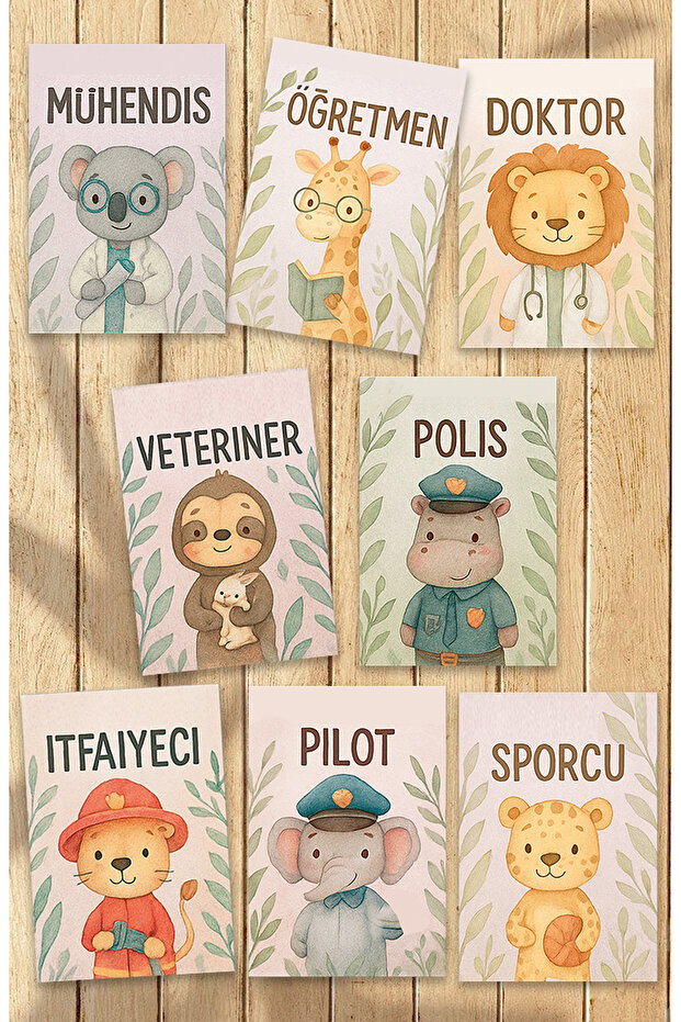 Profession Cards for Safari Baby Pastel Tooth Wheat Gingham 8 Pieces