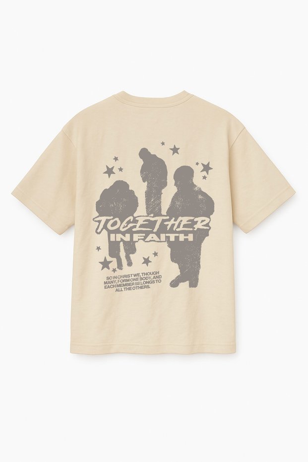Beige Color Oversize Together in Faith Printed Unisex T-Shirt T-Shirt