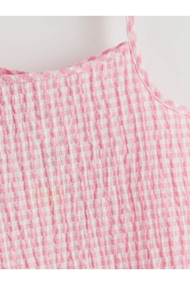 LCWAİKİKİ Kız Bebek Kare Yaka Pembe Ekose Elbise - 3