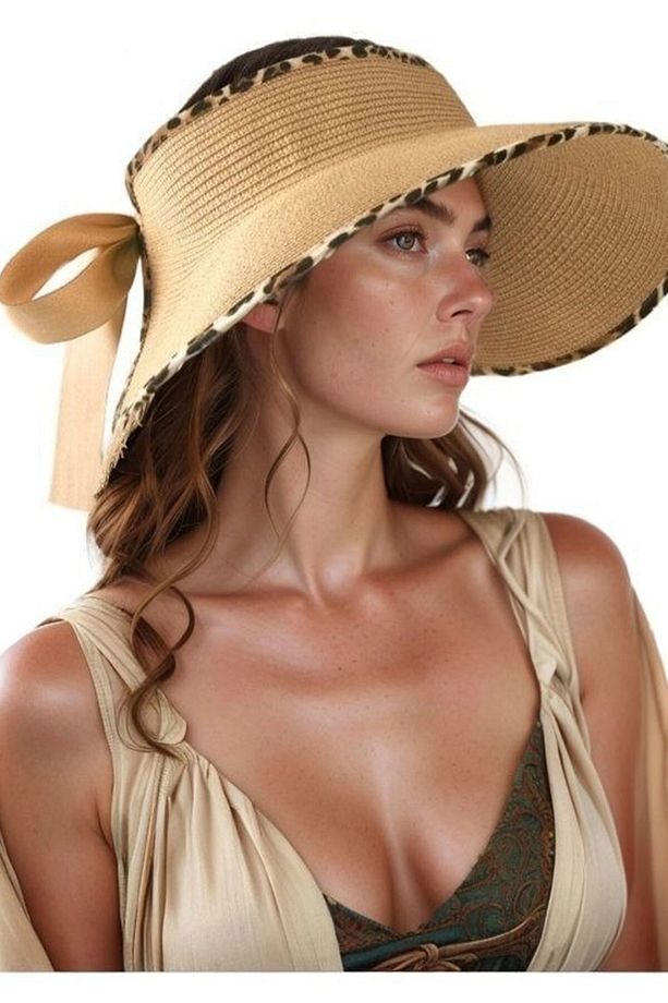 Camel Fiyonklu Üstü Açık Geniş Hasır Şapka BCNSV-2514534 - 1
