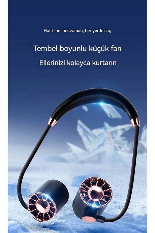 Mini Fan USB Tembel Asılı Boyun Katlanabilir Taşınabilir Küçük Fan Uzun Ömrü Turbo - 7